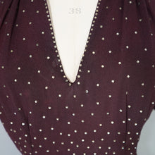 Load image into Gallery viewer, 40s BROWN ALL OVER SILVER RHINESTONE CREPE COCKTAIL DRESS - M