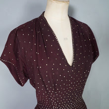 Load image into Gallery viewer, 40s BROWN ALL OVER SILVER RHINESTONE CREPE COCKTAIL DRESS - M
