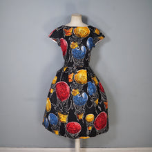Load image into Gallery viewer, HANDMADE 50s FABRIC DOG AND HOT AIR BALLOON NOVELTY PRINT DRESS - S