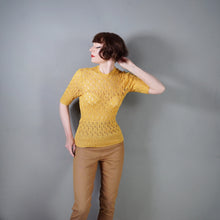 Load image into Gallery viewer, 40s SLINKY BRIGHT GOLDENROD YELLOW LACE KNIT JUMPER TOP - S-M