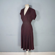 Load image into Gallery viewer, 40s BROWN ALL OVER SILVER RHINESTONE CREPE COCKTAIL DRESS - M