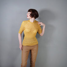 Load image into Gallery viewer, 40s SLINKY BRIGHT GOLDENROD YELLOW LACE KNIT JUMPER TOP - S-M