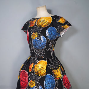 HANDMADE 50s FABRIC DOG AND HOT AIR BALLOON NOVELTY PRINT DRESS - S