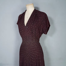 Load image into Gallery viewer, 40s BROWN ALL OVER SILVER RHINESTONE CREPE COCKTAIL DRESS - M
