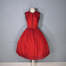 Load image into Gallery viewer, 50s HORROCKSES FASHIONS RED BLACK PLAID CHECK FULL SKIRT DRESS - XS