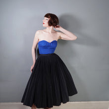 Load image into Gallery viewer, 50s 60s "LILLYWHITES" STRAPLESS BLUE SUN TOP / BONED BUSTIER - XS-S