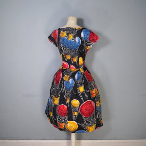 HANDMADE 50s FABRIC DOG AND HOT AIR BALLOON NOVELTY PRINT DRESS - S