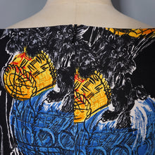 Load image into Gallery viewer, HANDMADE 50s FABRIC DOG AND HOT AIR BALLOON NOVELTY PRINT DRESS - S