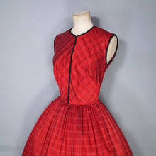Load image into Gallery viewer, 50s HORROCKSES FASHIONS RED BLACK PLAID CHECK FULL SKIRT DRESS - XS