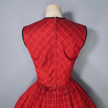 Load image into Gallery viewer, 50s HORROCKSES FASHIONS RED BLACK PLAID CHECK FULL SKIRT DRESS - XS