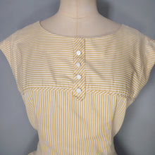 Load image into Gallery viewer, 50s 60s "GERTIE" YELLOW STRIPE COTTON DAY DRESS - S