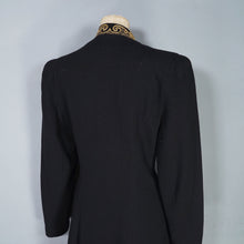 Load image into Gallery viewer, 30s 40s LONG BLACK WOOL COAT WITH GOLD MILITARY STYLE POCKETS AND COLLAR - S-M