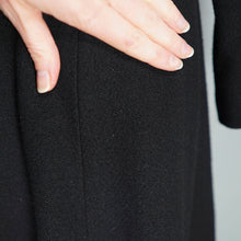 Load image into Gallery viewer, 30s 40s LONG BLACK WOOL COAT WITH GOLD MILITARY STYLE POCKETS AND COLLAR - S-M