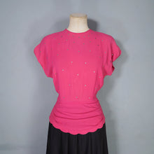 Load image into Gallery viewer, 40s PINK AND BLACK RAYON RHINESTONED COCKTAIL DRESS - XS