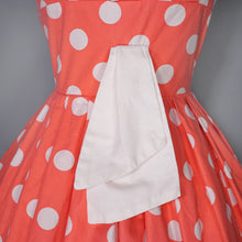Load image into Gallery viewer, 50s 60s BRIGHT COLOURFUL ORANGE POLKA DOT DRESS WITH SHAWL COLLAR - S