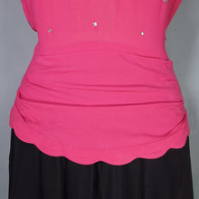 Load image into Gallery viewer, 40s PINK AND BLACK RAYON RHINESTONED COCKTAIL DRESS - XS