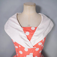 Load image into Gallery viewer, 50s 60s BRIGHT COLOURFUL ORANGE POLKA DOT DRESS WITH SHAWL COLLAR - S