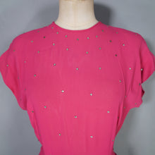 Load image into Gallery viewer, 40s PINK AND BLACK RAYON RHINESTONED COCKTAIL DRESS - XS