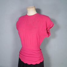 Load image into Gallery viewer, 40s PINK AND BLACK RAYON RHINESTONED COCKTAIL DRESS - XS