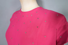Load image into Gallery viewer, 40s PINK AND BLACK RAYON RHINESTONED COCKTAIL DRESS - XS