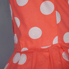 Load image into Gallery viewer, 50s 60s BRIGHT COLOURFUL ORANGE POLKA DOT DRESS WITH SHAWL COLLAR - S