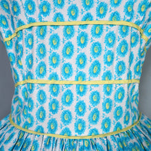 Load image into Gallery viewer, 50S HORROCKSES FASHIONS BLUE AND YELLOW FLORAL FULL SKIRTED DRESS - S