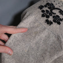 Load image into Gallery viewer, 60s GREY MARLED WOOL FITTED CARDIGAN WITH BLACK BEAD EMBELLISHMENT - S