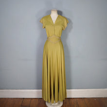 Load image into Gallery viewer, 40s SLINKY LIGHT GREEN RAYON JERSEY MAXI DRESS WITH GOLD STUDS - XS-S