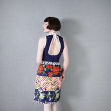 Load image into Gallery viewer, 60s BLUE AND BRIGHT FLORAL DAY DRESS WITH CUT OUT BACK - S