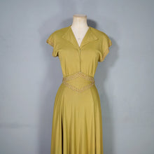 Load image into Gallery viewer, 40s SLINKY LIGHT GREEN RAYON JERSEY MAXI DRESS WITH GOLD STUDS - XS-S
