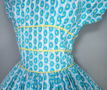 Load image into Gallery viewer, 50S HORROCKSES FASHIONS BLUE AND YELLOW FLORAL FULL SKIRTED DRESS - S