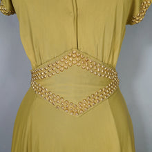 Load image into Gallery viewer, 40s SLINKY LIGHT GREEN RAYON JERSEY MAXI DRESS WITH GOLD STUDS - XS-S