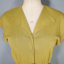 Load image into Gallery viewer, 40s SLINKY LIGHT GREEN RAYON JERSEY MAXI DRESS WITH GOLD STUDS - XS-S