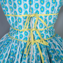 Load image into Gallery viewer, 50S HORROCKSES FASHIONS BLUE AND YELLOW FLORAL FULL SKIRTED DRESS - S