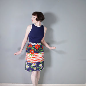 60s BLUE AND BRIGHT FLORAL DAY DRESS WITH CUT OUT BACK - S