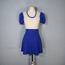 Load image into Gallery viewer, 60s BLUE AND WHITE HAND KNITTED ICE SKATER DRESS - XS-S