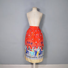 Load image into Gallery viewer, 70s 80s RED NOVELTY BAR SCENE BORDER PRINT SKIRT WITH LADIES WITH COCKTAILS - 25.5"
