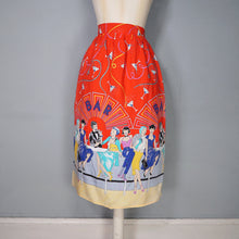 Load image into Gallery viewer, 70s 80s RED NOVELTY BAR SCENE BORDER PRINT SKIRT WITH LADIES WITH COCKTAILS - 25.5"