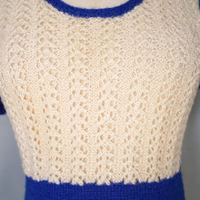 Load image into Gallery viewer, 60s BLUE AND WHITE HAND KNITTED ICE SKATER DRESS - XS-S
