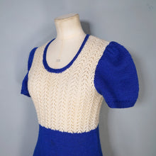 Load image into Gallery viewer, 60s BLUE AND WHITE HAND KNITTED ICE SKATER DRESS - XS-S