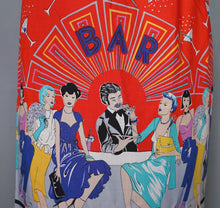 Load image into Gallery viewer, 70s 80s RED NOVELTY BAR SCENE BORDER PRINT SKIRT WITH LADIES WITH COCKTAILS - 25.5"