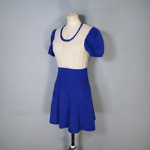 Load image into Gallery viewer, 60s BLUE AND WHITE HAND KNITTED ICE SKATER DRESS - XS-S