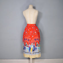 Load image into Gallery viewer, 70s 80s RED NOVELTY BAR SCENE BORDER PRINT SKIRT WITH LADIES WITH COCKTAILS - 25.5"