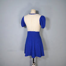 Load image into Gallery viewer, 60s BLUE AND WHITE HAND KNITTED ICE SKATER DRESS - XS-S