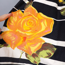 Load image into Gallery viewer, 60s BLACK STRIPE AND HUGE ORANGE ROSE PRINT FULL SKIRT - 26.5&quot;