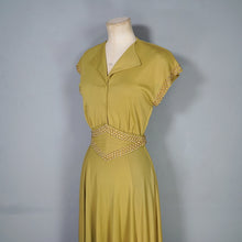Load image into Gallery viewer, 40s SLINKY LIGHT GREEN RAYON JERSEY MAXI DRESS WITH GOLD STUDS - XS-S