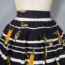 Load image into Gallery viewer, 60s BLACK STRIPE AND HUGE ORANGE ROSE PRINT FULL SKIRT - 26.5&quot;