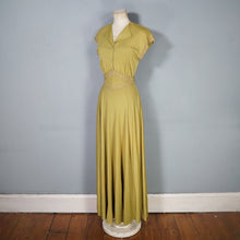 Load image into Gallery viewer, 40s SLINKY LIGHT GREEN RAYON JERSEY MAXI DRESS WITH GOLD STUDS - XS-S