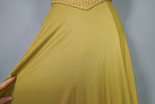 Load image into Gallery viewer, 40s SLINKY LIGHT GREEN RAYON JERSEY MAXI DRESS WITH GOLD STUDS - XS-S