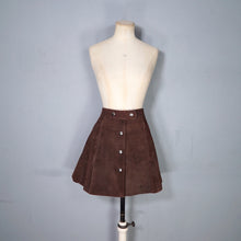 Load image into Gallery viewer, 70s CHESTNUT BROWN SUEDE LEATHER MINI POPPER FASTENED SKIRT - S